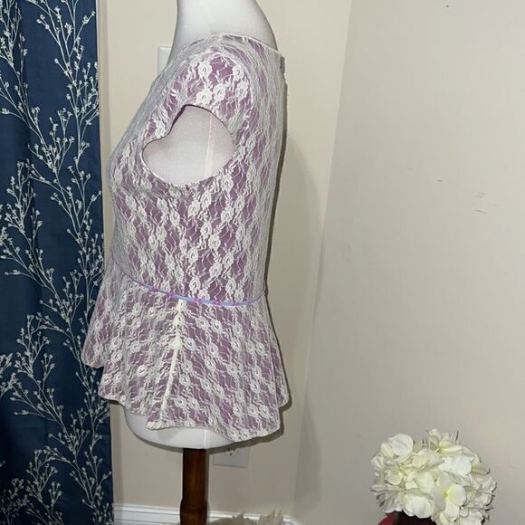 Matilda Jane Clothing MJ Pippenger Peplum Top Lace Cap Sleeve Purple sz M Medium - Picture 2 of 8